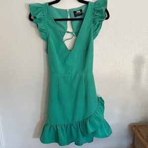 DO+BE Women’s Spring Green Ruffle Dress With Lace Up Back Size S